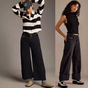 new The Sport Cuff Mid-Rise Crop Wide-Leg Jeans by Pilcro size 27 black